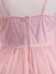 SHEIN Tween Girls Elegant Back To School Pink Strap Contrast Mesh Hi Waist Cinched Flared A-Line Dress Sixth Form,Graduation,Party Autumn Fall Christmas - Pink - View 5