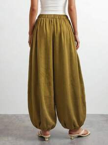 SHEIN PETITE Women's 2026 Spring/Summer New Style Long Green Silk-Feel Pants, Vintage Style, Satin Finish, High-Quality Texture, Street Style, Elegant And Suitable For Parties, Outings, And Casual Outings. ,Petite Women - Fresh Green - View 2