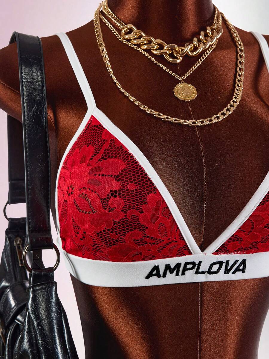 Amplova Women's Sexy 2pcs Set Contrast Lace Cropped Camisole Top And Shorts Club Night Red Summer - Multicolor - View 1