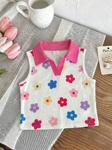 LMoss Kids 女童条纹针织翻领休闲背心 - 白色 - 查看 8