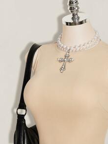 SHEIN ICON 女款素色百褶休閒約會外出迷你洋裝 - 卡其色 - 查看 5