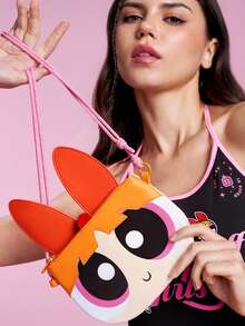 THE POWERPUFF GIRLS X SHEIN 卡通超級英雄女孩人造皮革斜背包，可愛角色設計肩背包，女孩與青少年適用迷你側背包 - 橘色 - 查看 4