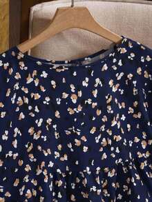 Rusticease Kemeja Ukuran Besar Gaya Resor Kasual Lengan Berkerut dengan Motif Seluruh Permukaan, Pakaian Musim Panas untuk Wanita/Musim Panas, Pakaian Liburan Tropis Wanita - Navy Blue - View 7