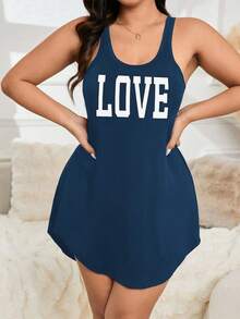 SHEIN Casual Underwear&Sleepwear 大尺碼女款字母印花休閒睡袍 - 藏蓝色 - 查看 6