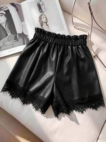 GlowEve CURVE Plus Size Simple Casual Sexy Goth Versatile Lace Patchwork Women's Shorts Halloween Night Evening Black Summer - Black - View 2