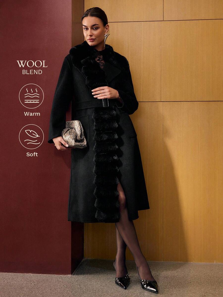 MOTF PREMIUM WOOL BELTED OVERCOAT - Black - View 2