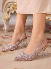 CUCCOO TILAWA Sepatu Hak Tinggi Wanita Berwarna Merah Muda dengan Hiasan Kristal dan Rhinestone Kaca, Cocok untuk Acara Keluar Rumah, Perjamuan, Pesta, dan Aktivitas Lainnya - Hampir tidak berwarna merah muda - View 8
