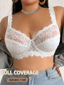 DesireSculpt 1pc Lace Plus Size Underwire Bra - White - View 6