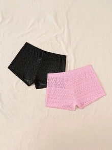 Swim Basics Camisola de encaje de unicolor y bloque de color & Pantalones cortos de cuatro esquinas - Multicolor - Ver 2