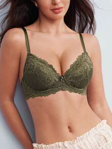 Elorette 1 Pc Lace Wireless Lingerie Bra For Women - Green - View 3