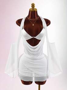 Amplova Women's Sexy 2 Pieces Set Suitable For Party Club Night Out, Bra Top And Dress, Summer/ White - White - View 9