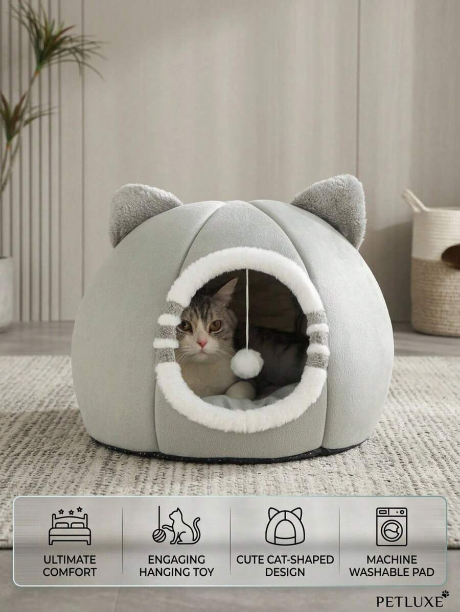 PETSIN 1 PC Cat Bed Kitten Bed, Washable Cat Beds For Indoor Cats, Super Soft Pet House For Puppy And Kitten With Anti-Slip Bottom
