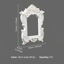 Cirelle 1 pieza, marco de cuadro decorativo tallado estilo europeo blanco y dorado, Body de marco de material de resina pintado a mano, artículo de exhibición en miniatura para mesa interior, accesorios DIY hechos a mano, múltiples formas disponibles para selección, mejora el estilo general del espacio, adecuado para decoración de escenas en bodas, celebraciones de festivales, etc., artículos de decoración en miniatura para casas pequeñas, accesorios para fotografía de belleza, arte de uñas, joyería, etc., decoración de empaque de regalo - 1PC - Ver 29