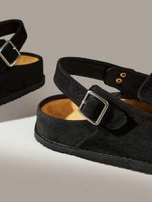 Solecia Women's Vintage-Style Buckle-Fastened, Comfortable, Versatile, Simple-Design Outerwear Flat Mule Slippers. - Normal black - View 5