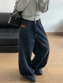 DAZY 女款水洗寬鬆休閒街頭風韓式牛仔褲，小個子學生款，海軍藍，夏季 - 藍色 - 查看 14
