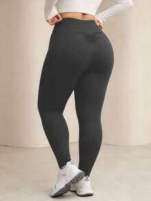 Lacomfia Spring/Summer Casual Versatile Elegant Slimming Button-Up Waist-Cinching Plus Size Women's Leggings - Dark Grey - View 2