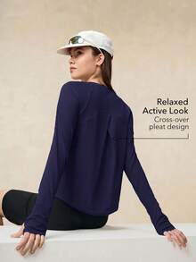 OutZeal 女款戶外運動健身上衣 UV 防曬涼感交叉褶皺長袖 T-shirt 夏季款 - 紫色 - 查看 3
