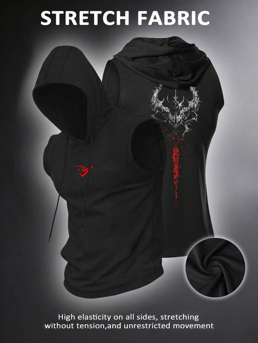 Gym Rark Men's Drawstring Hooded Casual Versatile Daily Travel Sports T-Shirt - Black - View 1