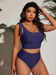 Swim Vcay Conjunto de Tankini de unicolor Talla Grande para Vacaciones y Playa - Azul Marino - Ver 5