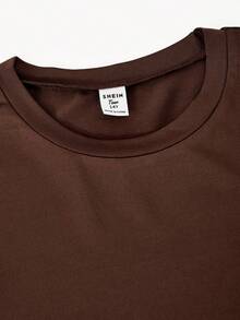 2pcs/Set Girls' Summer Elastic Knit Comfortable Casual Slim Fit Cropped Pullover T-Shirt And Matching Striped Knit Casual Elastic Shorts Set, Fashionable And Comfortable For Daily Casual, Sports And Vacation Wear - Mocha Brown - View 6