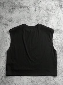 Salvezio 西部牛仔騎馬時尚休閒印花男士標準尺寸金屬珠飾黑色短版背心 - 黑色 - 查看 7