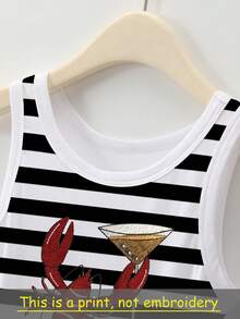 Resyla Plus Size Women's Striped Lobster Print Casual Versatile Daily Wear Top - Multicolor - View 3