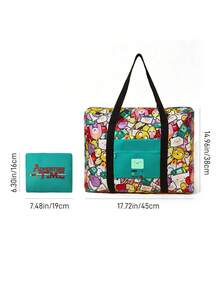ADVENTURE TIME X SHEIN 1件裝探險卡通遊戲機主題可折疊旅行托特包，輕量聚酯纖維行李套袋，附行李箱手提帶，大容量隨身攜行袋，適合旅行購物，卡通迷與旅行愛好者的完美禮物 - 湖水藍 - 查看 7