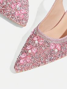 CUCCOO TILAWA Women's Crystal And Glass Rhinestone Pointed Pink High-Heeled Shoes, Suitable For Going Out, Banquets, Parties And Other Activities - Dusty Pink - View 5