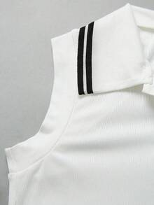 SHEIN Raffinéa Elegant Versatile Turndown Collar Half-Zip Knit White Bodysuit, Women's Spring/Summer Holiday Beach Bodysuit - White - View 6