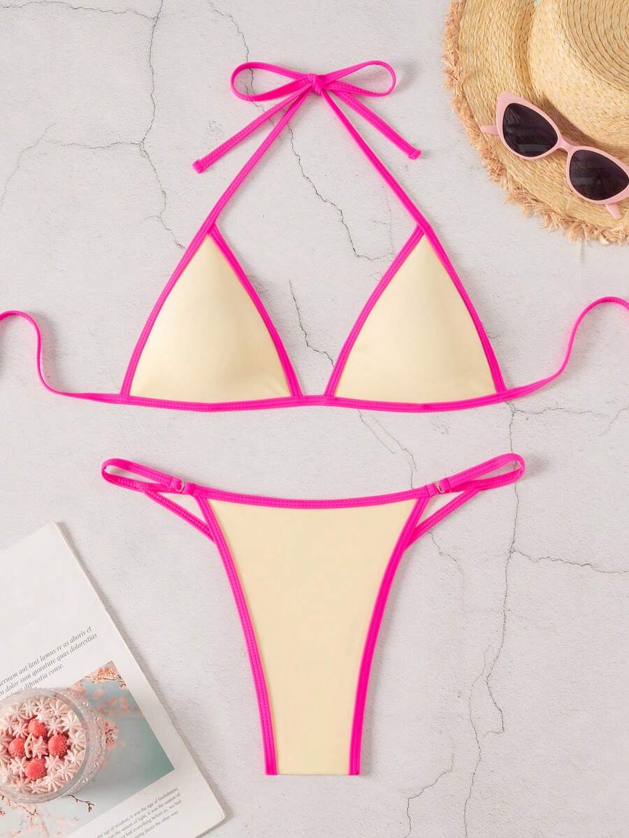 Bonvoyette Women's Contrast Trim Swimsuit Set - Yellow - View 1