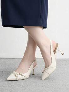 CUCCOO BIZCHIC 尖頭細跟米色女款高跟鞋 時尚性感四季通勤日常百搭簡約女款後跟帶高跟鞋 - 奶白色 - 查看 10