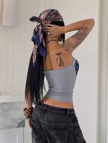 StreetHx Women's Spring/Summer Hot Girl Sexy Commuter Street Casual Punk Rock Slimming Ribbed Print Rhinestone Decor Tube Top,4th Of July Outfit Women - Light Grey - View 2
