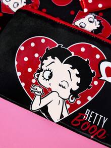 Betty Boop x SHEIN 1個/3個組卡通圖案印花輕量聚酯纖維化妝包，適合存放化妝品、文具、日常用品、數位產品，非常適合通勤、上學、旅行，適合男士、女士、學生、朋友，充滿愛意、俏皮、可愛，Betty娃娃 - 黑紅色 - 查看 7