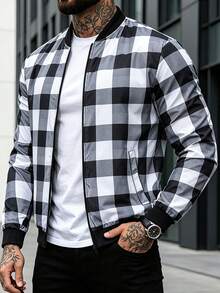Manfinity Homme Men's Zipper Placket Long Sleeve Pocket Checkered Print Fashion Jacket - Multicolor - View 2