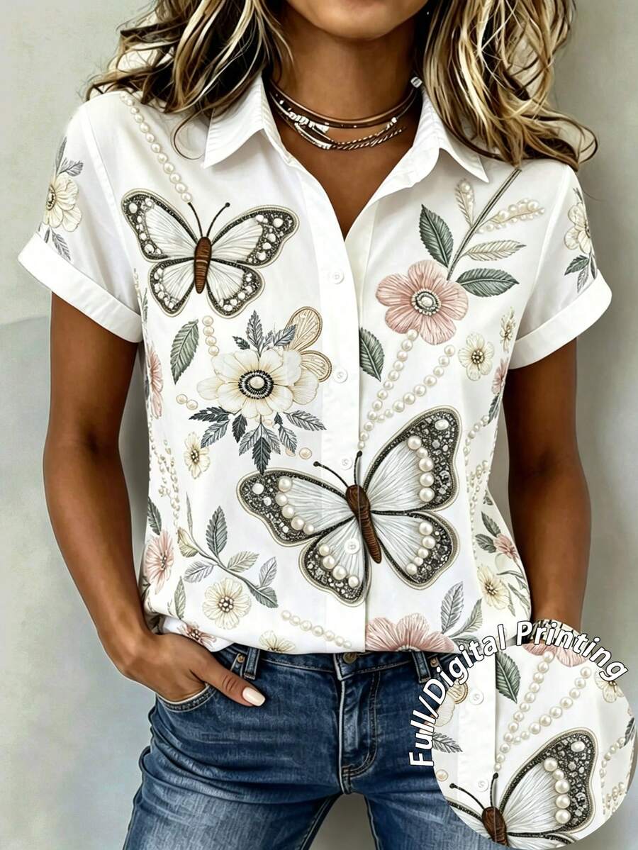 SHEIN Women's Printed Button Design Shirt - Multicolor - View 1
