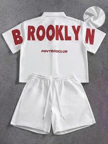 Major Grit Men's Letter Print Shirt And Shorts Set - White - View 3