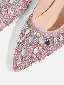 CUCCOO TILAWA Women's Crystal Heel Glass Rhinestone Pointed Toe Pink High Heel Pumps, Suitable For Outings, Banquets, Parties And Other Events - Dusty Pink - View 6