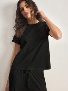 Wedaily 3pcs Women's Basic Casual Comfortable Minimalist Knit Black, White, Brown T-Shirts, Home Wear Tops, Spring/Summer - Multicolor - View 6