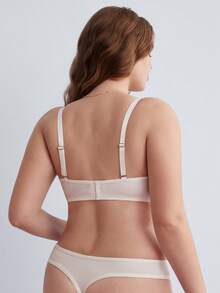 Elorette Conjunto de lencería de 2 piezas blanco con aro, cómodo, tipo balconette, de gran soporte, push-up, levantador, minimalista, para uso diario, casual y cómodo, sujetador + bragas, talla grande - Blanco - Ver 2