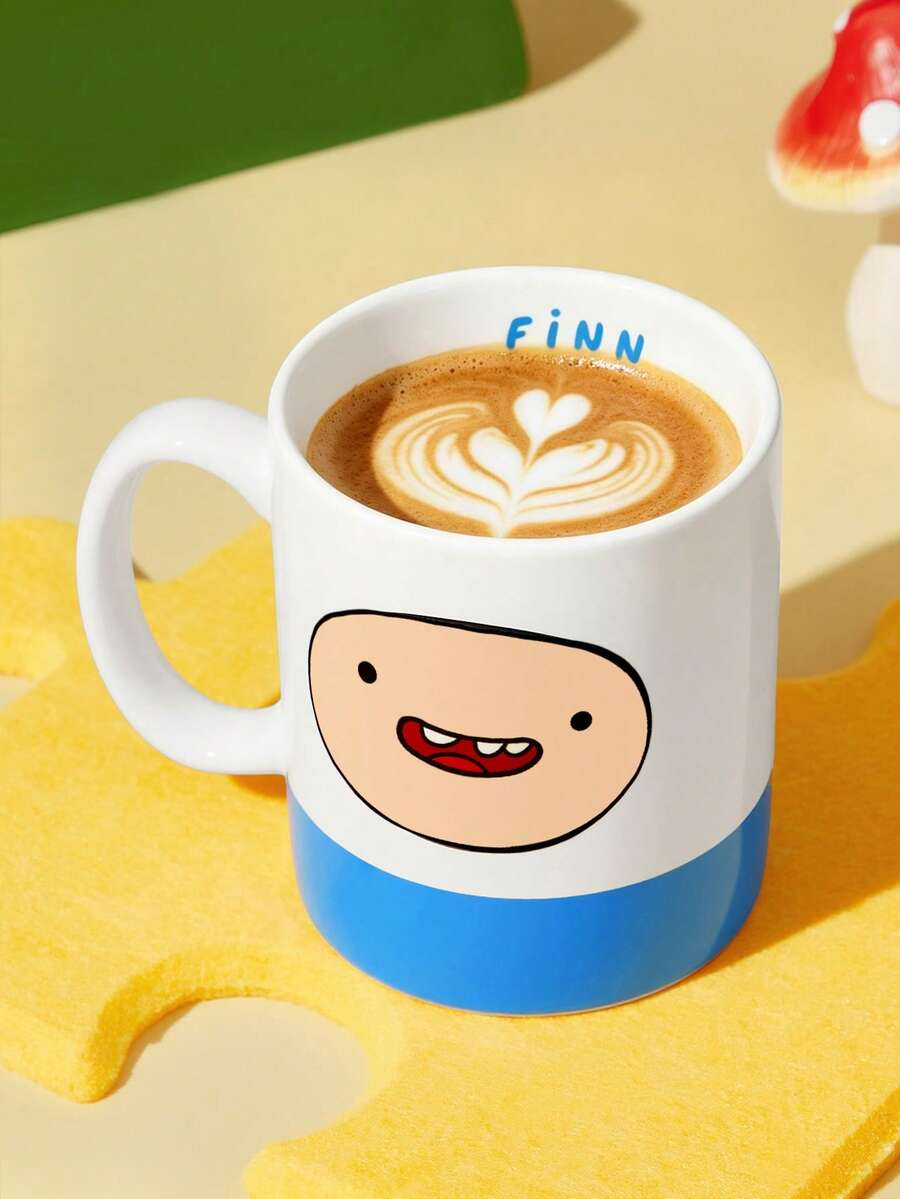 ADVENTURE TIME X SHEIN 1 buah Mug Keramik Bergambar Kartun 10,14oz/300ml, Cocok untuk Air, Susu, Jus, Kopi, Teh, BMO, JAKE, FINN, LUMPY SPACE, ADVENTURE TIME - Putih - View 1