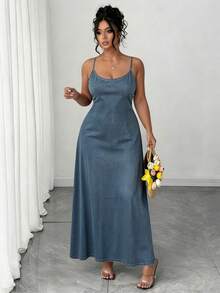 Elenzga Vestido de tirantes finos azul minimalista talla grande - Multicolor - Ver 3