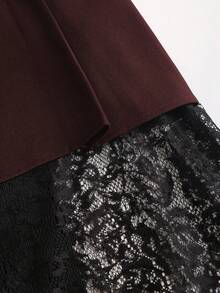 Sweetra Women's Spring/Summer Black Asymmetrical Cutout Lace Patchwork Blazer Skirt, Slimming Mid-Length - Burgundy - View 5