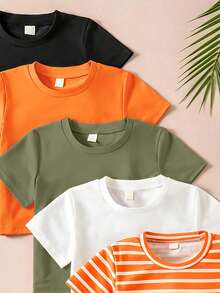 SHEIN Young Boy Summer Casual Versatile Short Sleeve T-Shirt - Multicolor - View 3