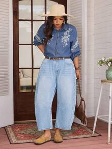 EMERY ROSE Plus Size Women's All-Season Non-Stretch American Street Style Casual Denim Jeans - Light Wash - View 4