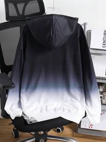 SHEIN 青少年男孩休閒圓領連帽漸層印花洛杉磯圖案運動衫，秋季風格 - 黑與白 - 查看 2