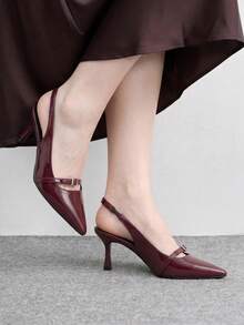 CUCCOO BIZCHIC 酒紅色尖頭細跟後跟帶扣女款高跟鞋 四季通勤時尚簡約日常百搭女鞋 宴會派對女鞋 - 酒紅色1 - 查看 10