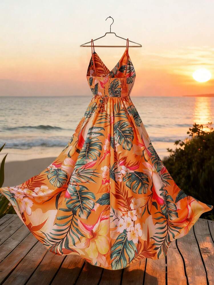 cute tropical dresses Aurora Orange Maxi Hawaiian Dress for Tropical Vibes