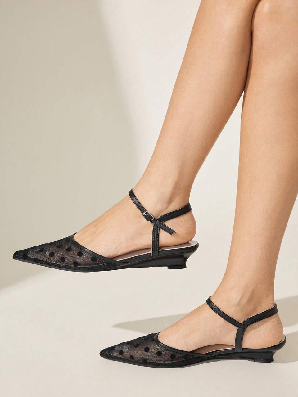 CUCCOO CHICEST Women Shoes Spring Summer Polka Dot Mesh Splicing Buckle Back Tripple Tip Flat Bottom, Commuting Shopping Dating Travel Holiday Gifts
