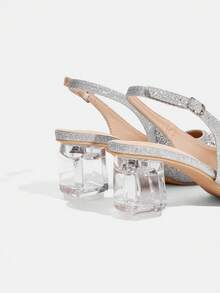 CUCCOO TILAWA Women's Crystal And Glass Rhinestone Pointed Silver High-Heeled Shoes, Suitable For Going Out, Banquets, Parties And Other Activities - flash silver - View 4