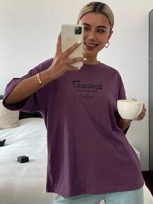 DAZY Simple Solid Color Short Sleeve T-Shirt, Fashion For Summer Oversized T-Shirt - Purple - View 6
